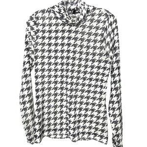 White House Black Market Houndstooth Turtleneck Long Sleeve Mesh Sheer‎ Top M